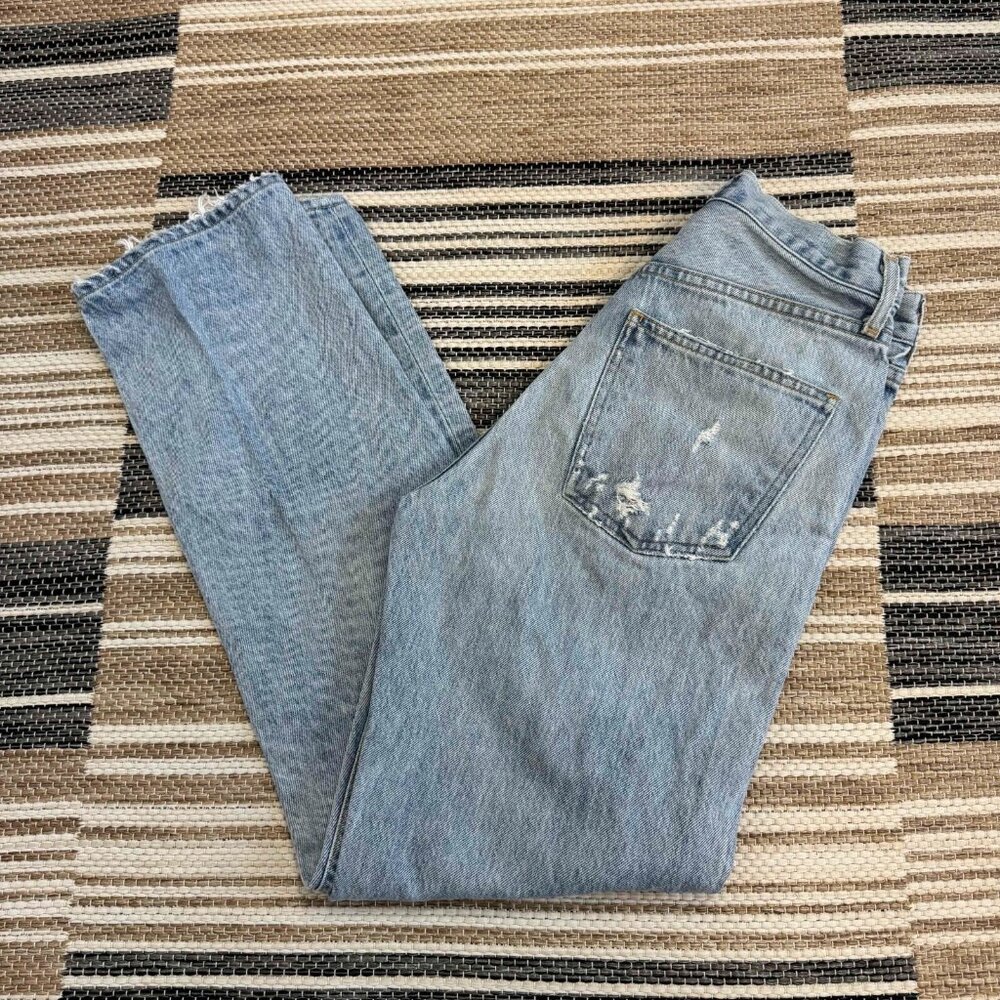 Agolde Womens 90's Jeans Distressed Straight Leg Button Fly‎ 5 Pocket Blue Sz 24